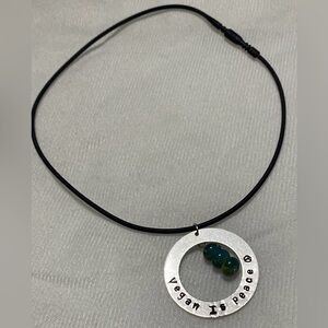 Silver Pendant Necklace with Blue and Green Beads